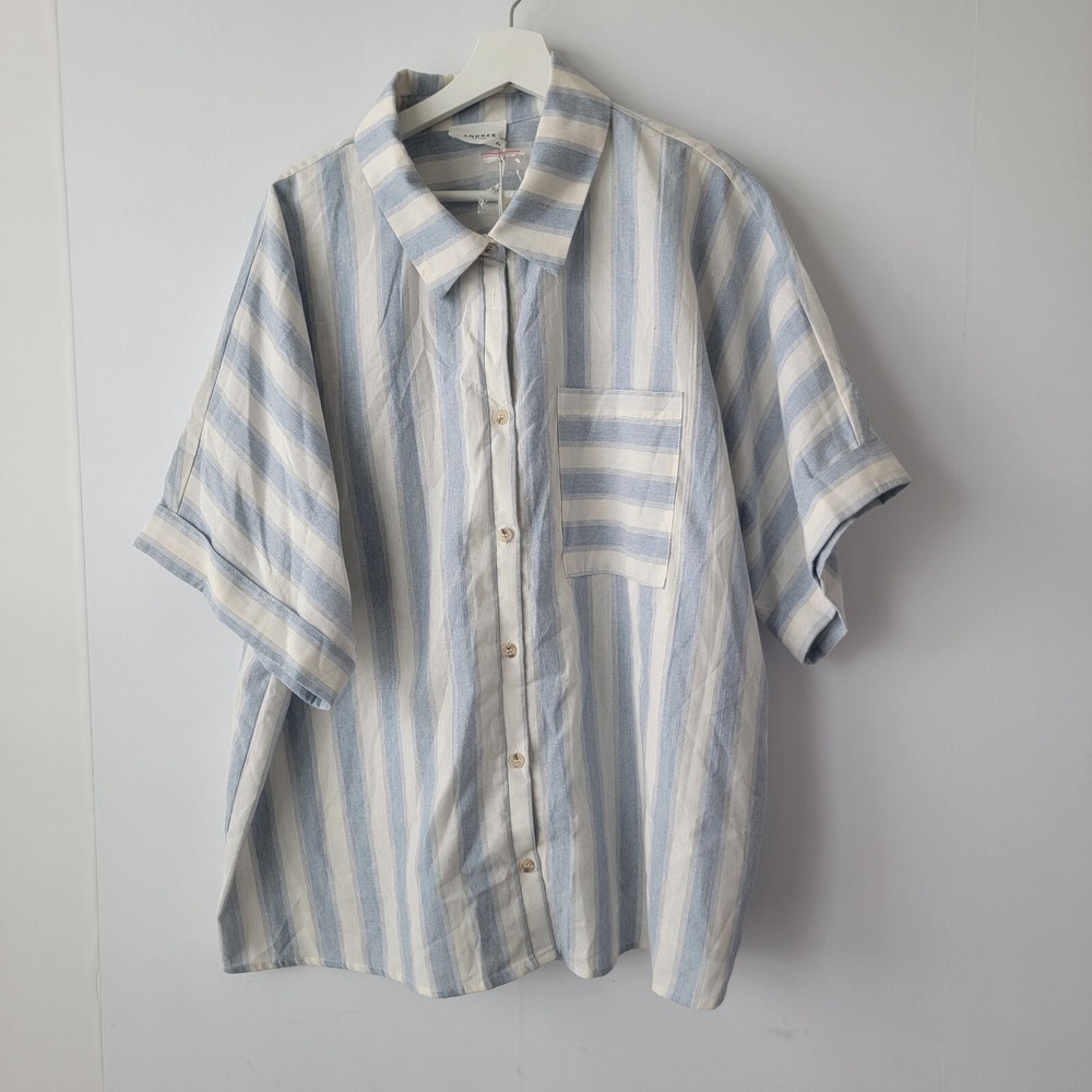 ANDREE BY UNIT Button Down shirt size 2X womens Tailored To Relax Striped